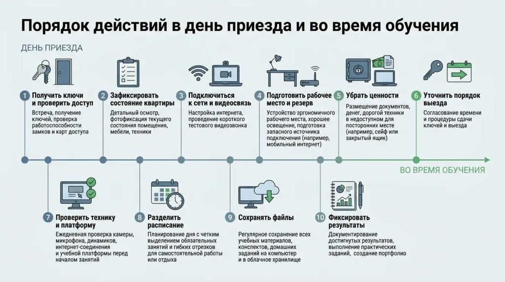 Порядок действий в день приезда